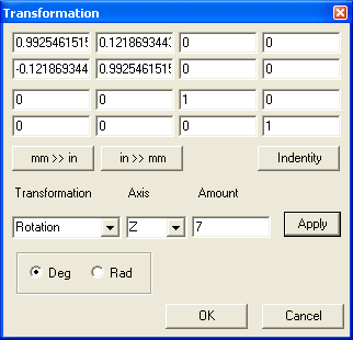 Transformation Matrix Dialog